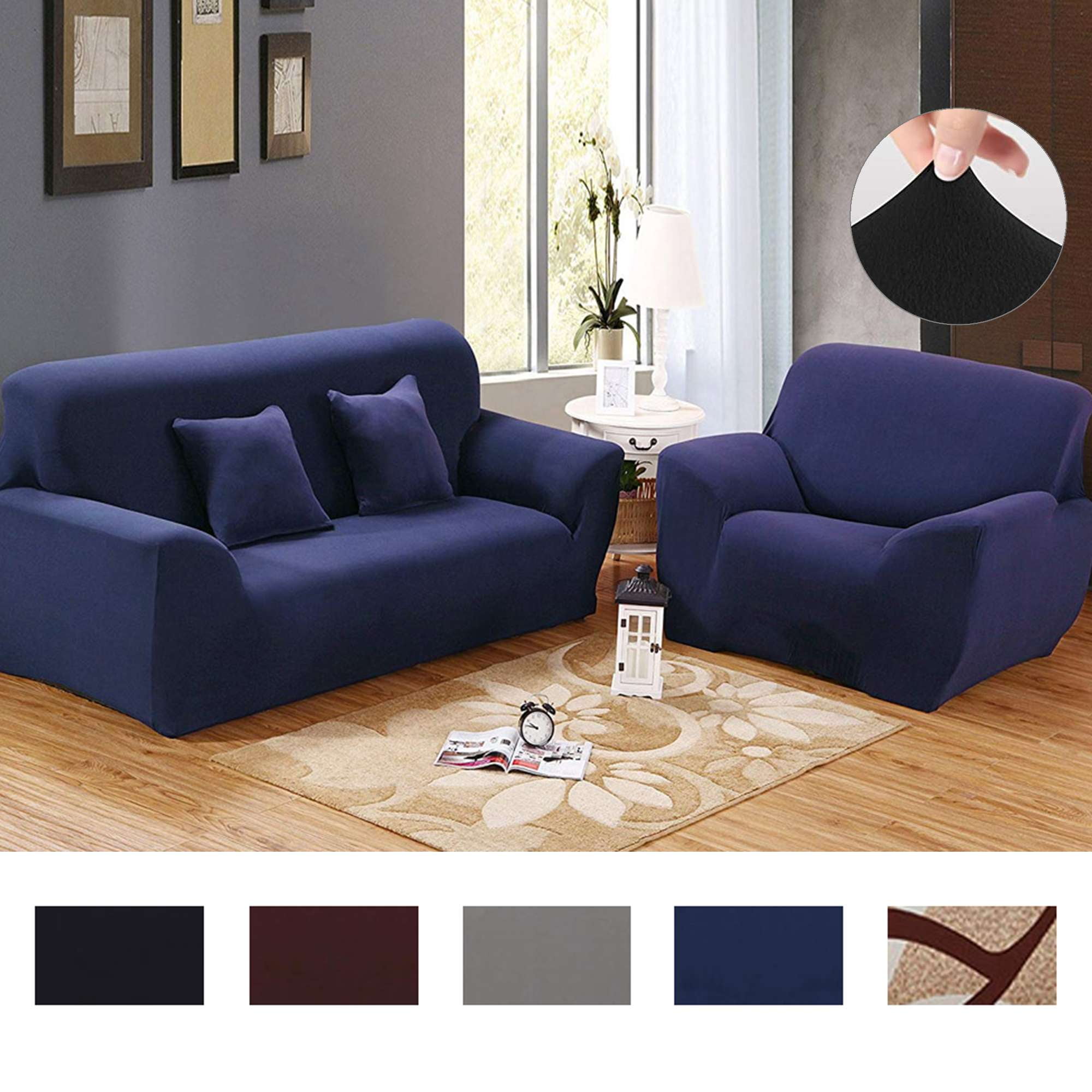 Gustave Stretch Sofa Slipcovers Washable Sofa Cover 3 Seater Couch Slipcover Polyester Solid Furniture Protector with Elastic Bottom for Kids Pets