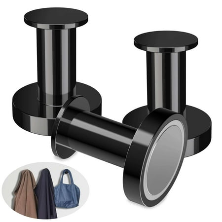 Gustave Strong Magnetic Hooks Set of 3 Heavy Duty 99lbs Neodymium Magnetic Hangers Magnet Wall Hooks for Hanging Coat Bag Grill Utensil for Refrigerator Home Kitchen Office - Black