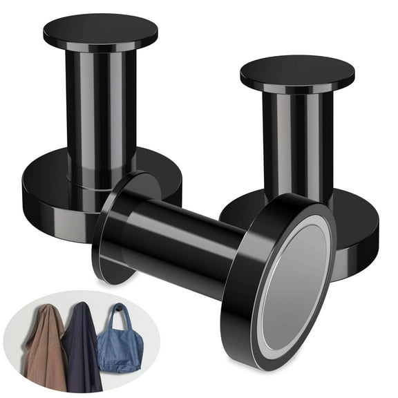 Gustave Strong Magnetic Hooks Set of 3 Heavy Duty 99lbs Neodymium Magnetic Hangers Magnet Wall Hooks for Hanging Coat Bag Grill Utensil for Refrigerator Home Kitchen Office - Black