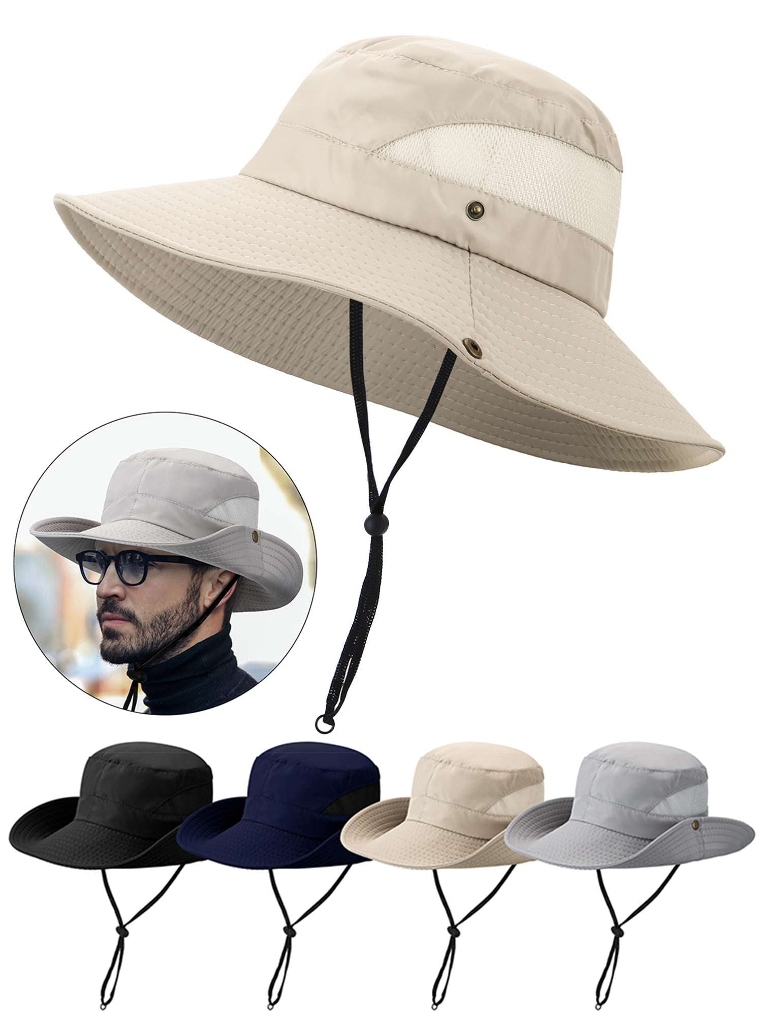 GUSTAVE Men’s Wide Brim Sun Hat – Foldable Bucket Hat With UV Protection, Adjustable Chin Strap (Grey) - View #2