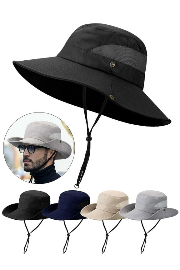 Sun Hat for Men Women, Outdoor Wide Brim Bucket Hat UV Protection Boonie Hat for Fishing Hiking Camping Garden Beach "Black"