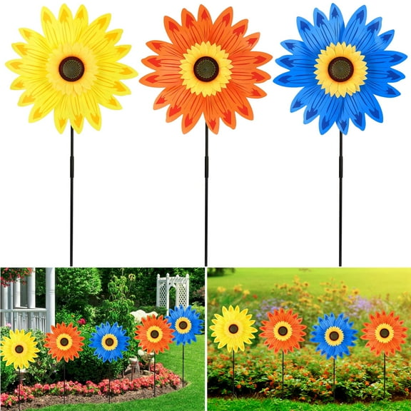 Gustave Sunflower Wind Spinners Garden Windmills Flower Pinwheels with Stake Kids Outdoor Toys for Yard Art Decoration Garden Ornament - Orange
