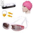 thumbnail image 1 of Gustave Swimming Goggles and Cap, Silicone Swimming Bubble Cap Anti-slip + Anti-fog Swim Goggle Swimming Glasses Set for Adults Men Women Youth, White & Rose Red, 1 of 10