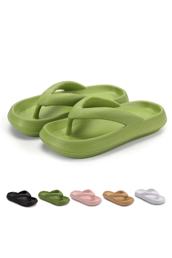 Thick Sole Flip Flops for Women Men Non-Slip Clouds Slippers Shower Bathroom Beach Soft Comfort Sandals Slides, Green, Women 5-6 / Men 4-4.5