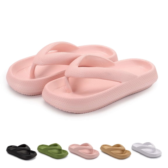 Gustave Thick Sole Flip Flops for Women Men Non-Slip Clouds Slippers Shower Bathroom Beach Soft Comfort Sandals Slides, Pink, Women 7-8 / Men 5-6