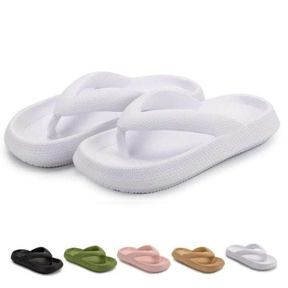 Gustave Thick Sole Flip Flops for Women Men Non-Slip Clouds Slippers Shower Bathroom Beach Soft Comfort Sandals Slides, White, Women 11-12 / Men 9-10