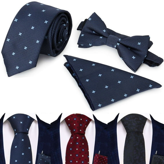 Gustave Ties Set for Men Classic Polka Dots Necktie Bow Tie Pocket Square Handkerchief 3Pcs Set for Wedding Party Formal Business "Blue"