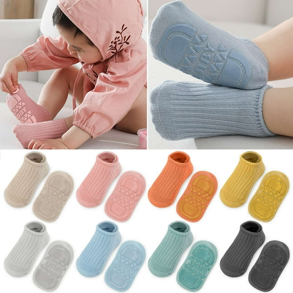 Gustave Toddler Baby Non Slip Socks with Grippers 4 Pairs Infant Anti Skid Walking Socks Cute Cotton Ankle Socks with Grips for Kids Girls Boys, 3-5 Years