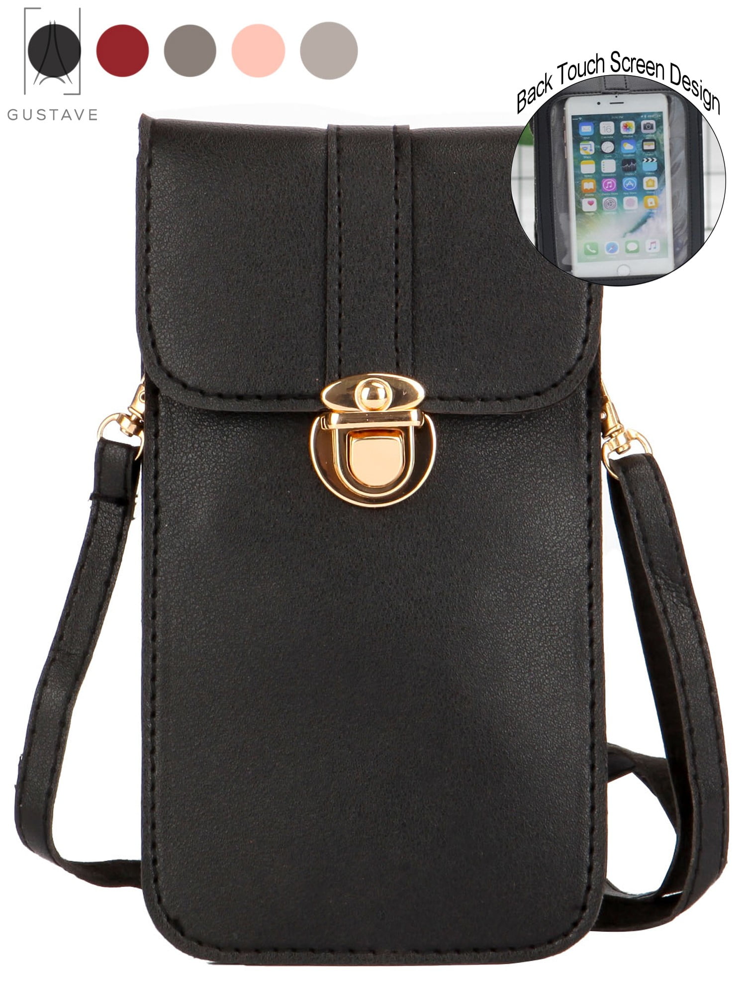 Gustave Touch Screen Cell Phone Purse, PU Leather Mini Crossbody Bag,  Portable Phone Pouch Shoulder Bag For Iphone 11 For Samsung 