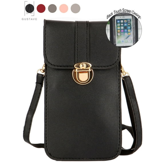 Gustave Touch Screen Cell Phone Purse, PU Leather Mini Crossbody Bag, Portable Phone Pouch Shoulder Bag For Iphone 11 For Samsung "Black"