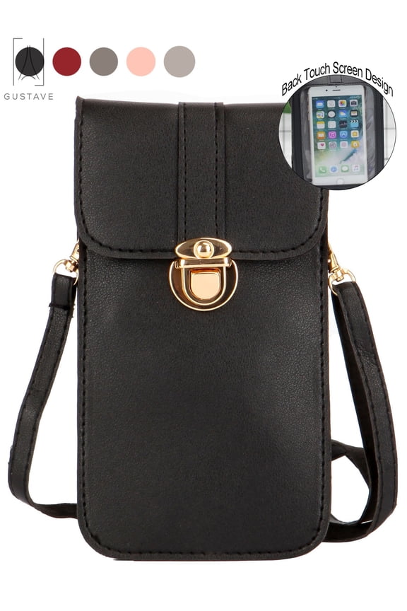 Touch Screen Cell Phone Purse, PU Leather Mini Crossbody Bag, Portable Phone Pouch Shoulder Bag For Iphone 11 For Samsung "Black"