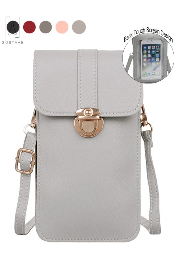 Touch Screen Cell Phone Purse, PU Leather Mini Crossbody Bag, Portable Phone Pouch Shoulder Bag For Iphone 11 For Samsung "Gray"