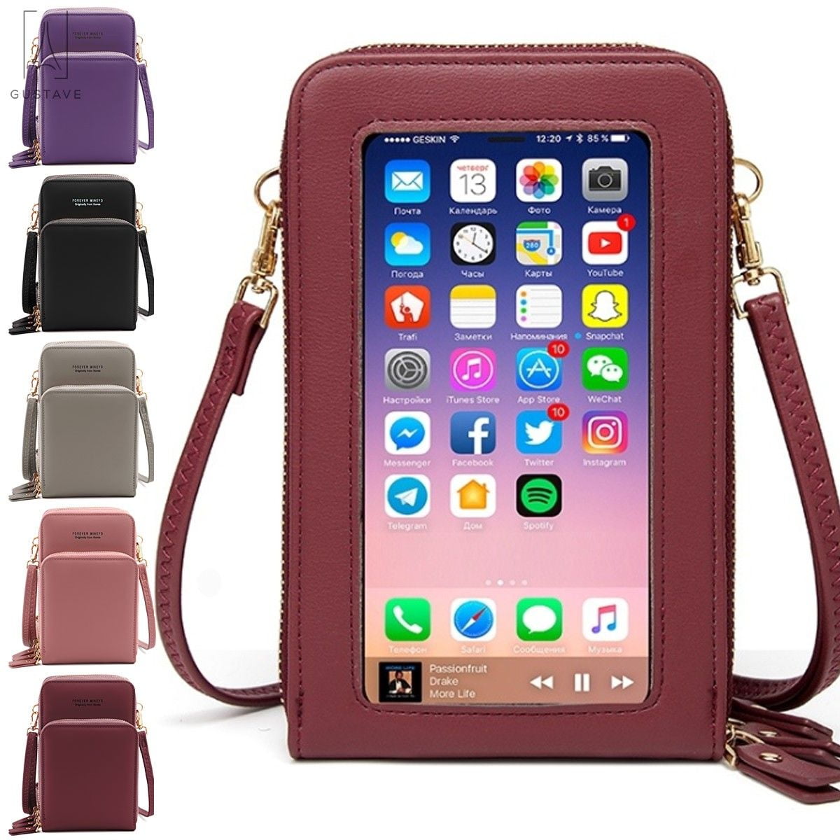 Gustave Touch Screen Cell Phone Purse Wallet Fashion Small PU Leather Card Pockets Crossbody Bag with Shoulder Strap Fit for iPhone 12 11 XR XS Max 8