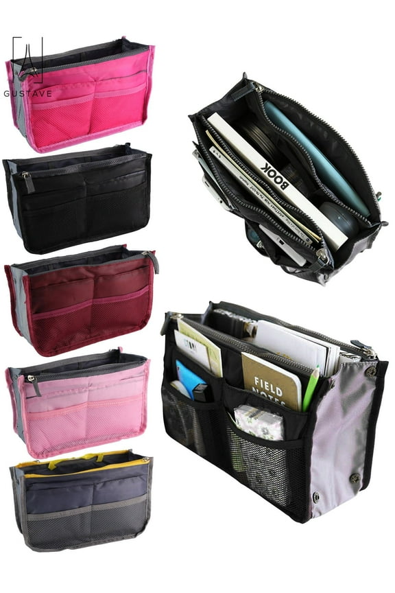 Travel Insert Handbag for Women, Cosmetic Makeup Purse Insert Liner Pouch Organizer Bag in Bag with 13 Pockets Functional "Black"