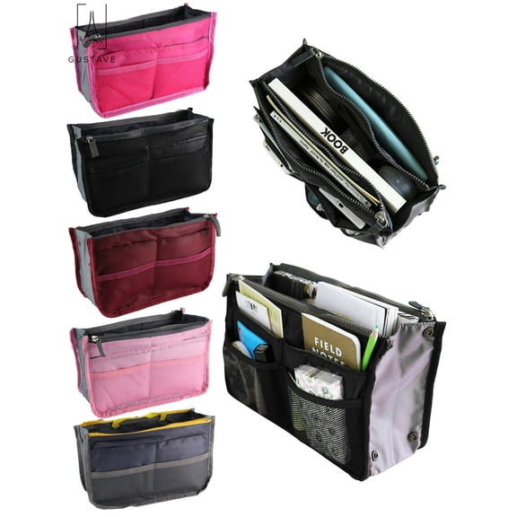 Gustave Travel Insert Handbag for Women, Cosmetic Makeup Purse Insert Liner Pouch Organizer Bag in Bag with 13 Pockets Functional "Gray"