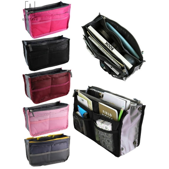 Gustave Travel Insert Handbag for Women, Cosmetic Makeup Purse Insert Liner Pouch Organizer Bag in Bag with 13 Pockets Functional "Rose Red"