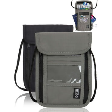 Gustave Travel Neck Wallet RFID Blocking Passport Holder Neck Pouch Waterproof Security Wallets with Adjustable Strap for Men Women "Gray"