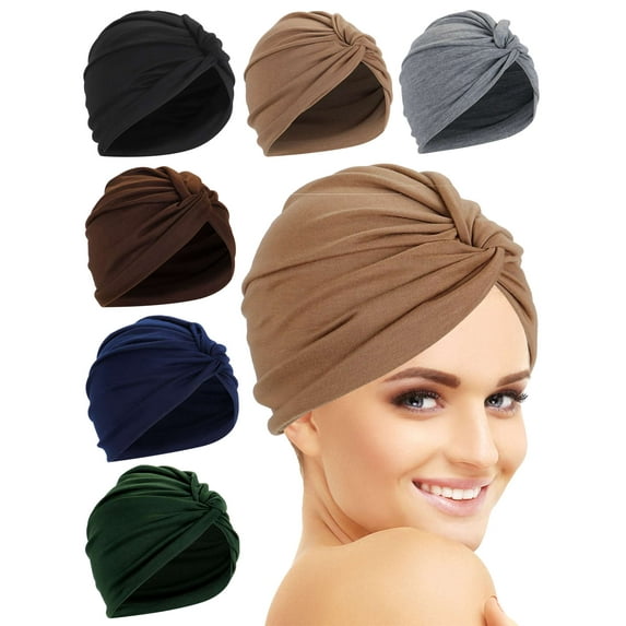 Gustave Turbans Head Wraps for Women Stretch Pre Tied Hair Turban Hats Pleated Chemo Headwear Head Covers Beanie Headwrap Sleep Caps "White"