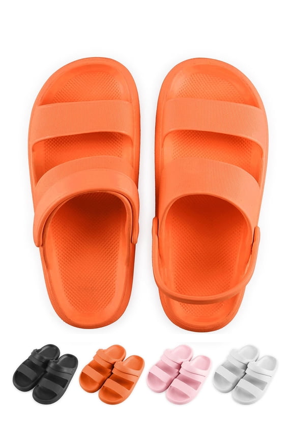 Unisex Anti-Slip Double Strap Slippers, Thick Sole, Open Toe, Sandals - Orange, Size Women 5-6 / Men 4-4.5
