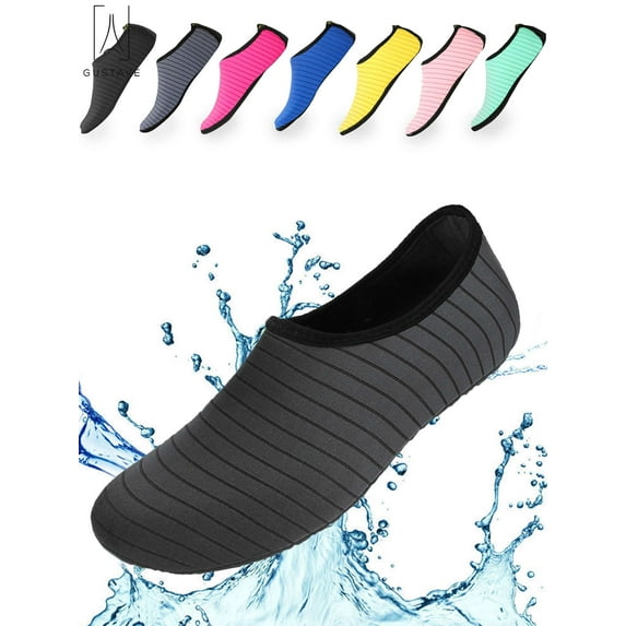 Gustave Unisex Barefoot Water Skin Shoes Strip Beach Sock Quick-Dry Aqua Water Socks For Beach Swim Surf Outdoor Exercise "2XL,Black"