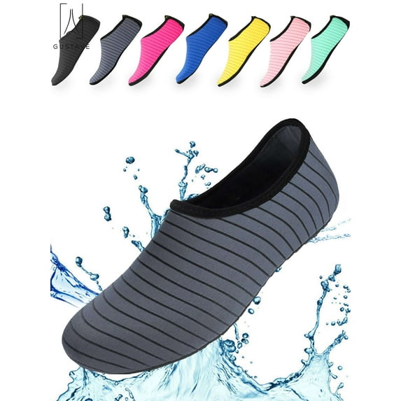 Gustave Unisex Barefoot Water Skin Shoes Strip Beach Sock Quick-Dry Aqua Water Socks For Beach Swim Surf Outdoor Exercise "XL,Gray"