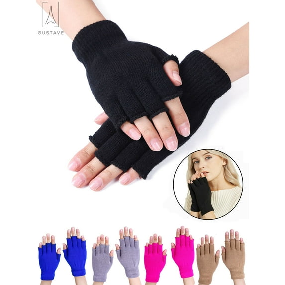 Gustave Unisex Half Finger Gloves Winter Warm Stretchy Knit Gloves for Women Men "Black"