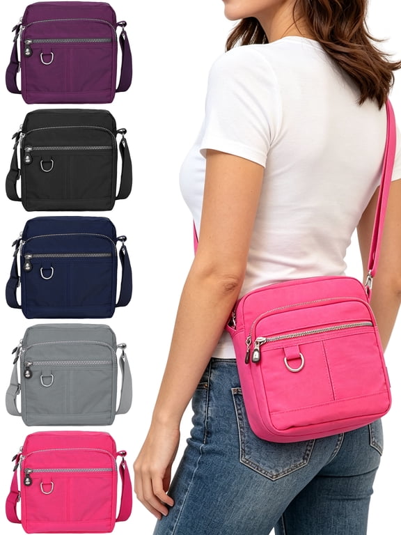 Gustave Unisex Waterproof Nylon Crossbody Messenger Bag, Rose Red