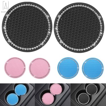 2 Pack Pink Bling Car Cup Holder Coasters with Non-Slip Base Coaster