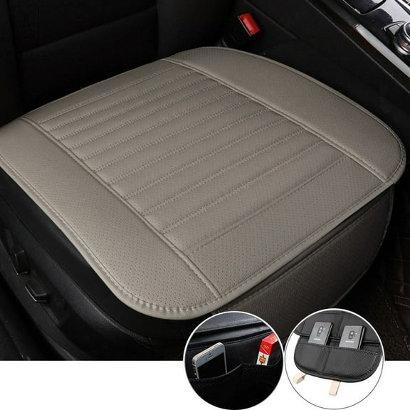 Gustave Universal Car Seat Cover, Car Front Seat Cushion Breathable PU Leather Pad Mat Non Slip Bottom for Auto Supplies Office Chair with Storage Pouch "Gray"