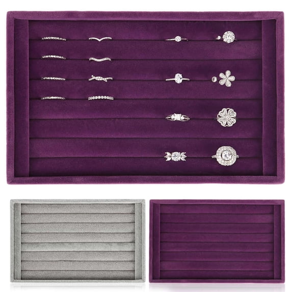 Gustave Velvet Ring Display Tray Showcase 7 Slots Jewelry Rings Earrings Organizer Stand Display Holder Storage Drawer Inserts "Gray"