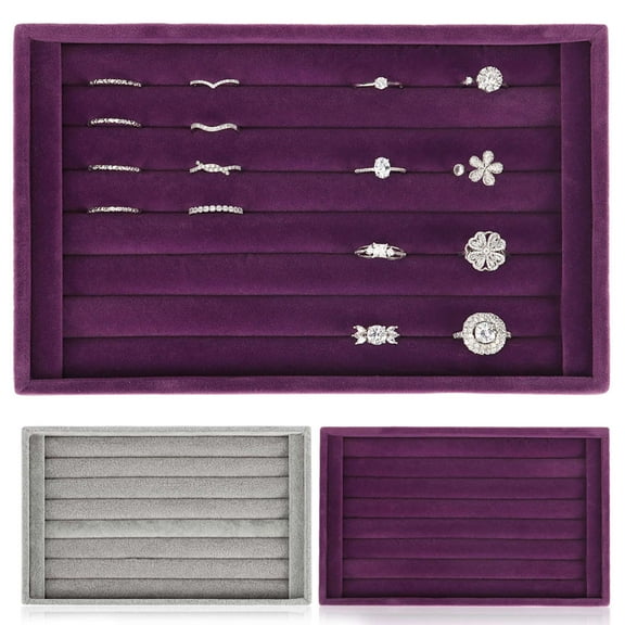 Gustave Velvet Ring Display Tray Showcase 7 Slots Jewelry Rings Earrings Organizer Stand Display Holder Storage Drawer Inserts "Purple"