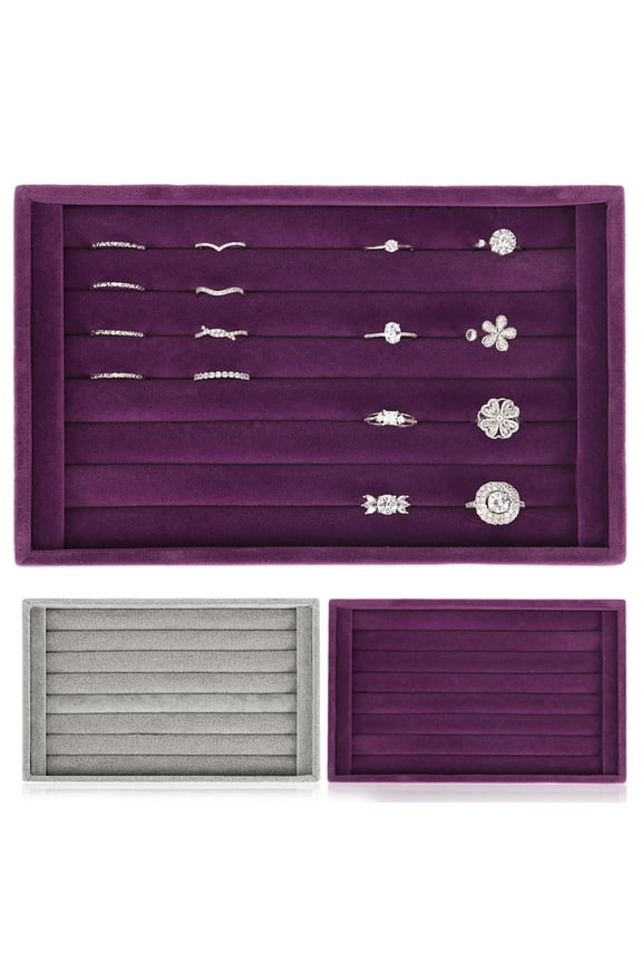 Velvet Ring Display Tray Showcase 7 Slots Jewelry Rings Earrings Organizer Stand Display Holder Storage Drawer Inserts "Purple"