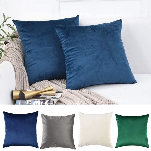Gustave Velvet Throw Pillow Covers Decorative Couch Square Cushion Case Solid Soft Throw Pillowcase for Sofa Bed Home Car, 16" x 16", Blue