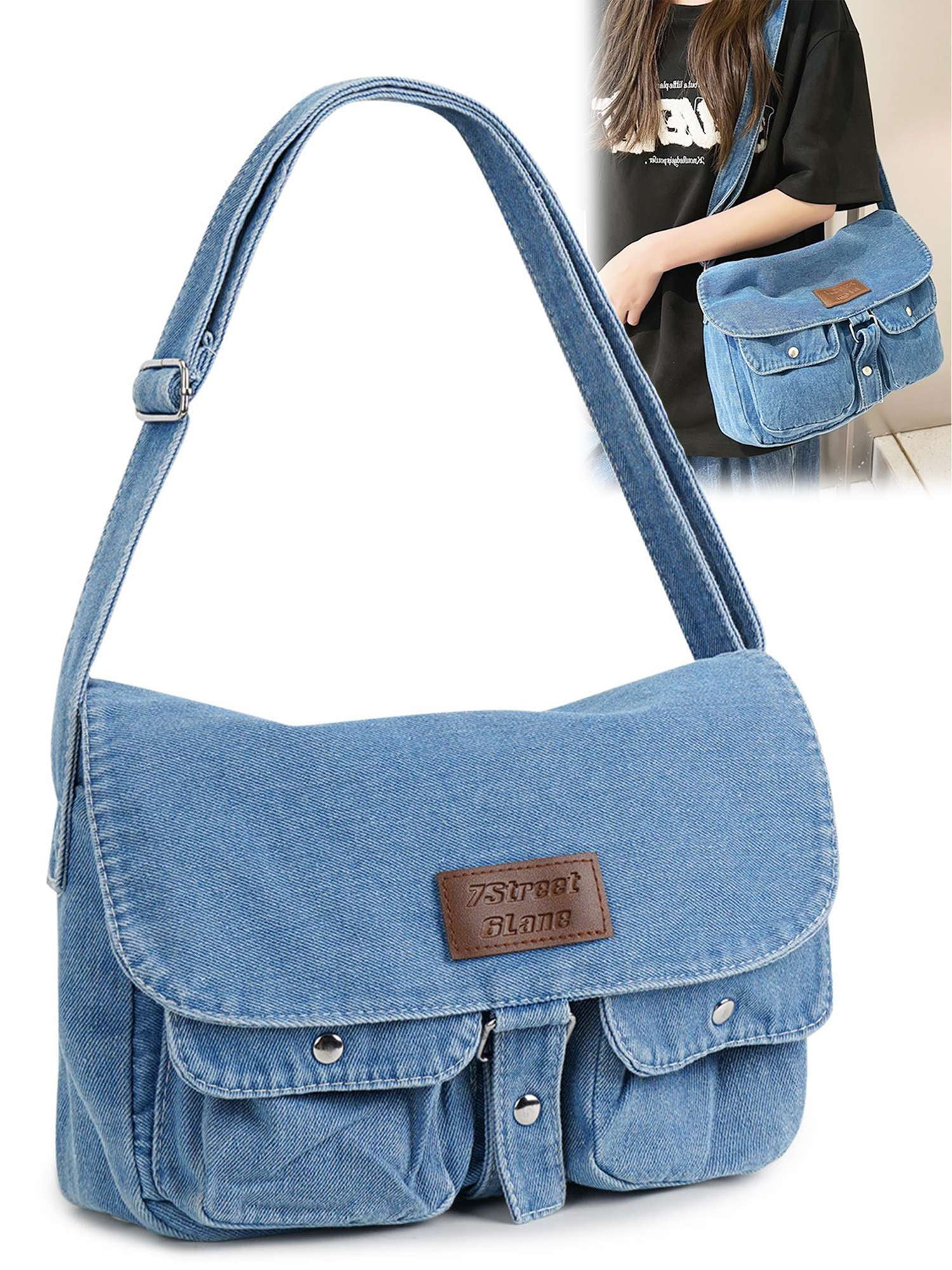 Gustave Women's Denim Tote Bag Large Shoulder Crossbody Bag Retro