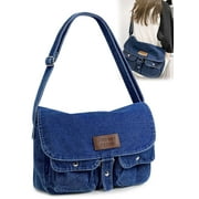 Women's Denim Tote Bag Large Shoulder Crossbody Bag Retro Y2K Jean Purses and Handbags Multi Pockets Casual Hobo Messenger Bags - Navy Blue