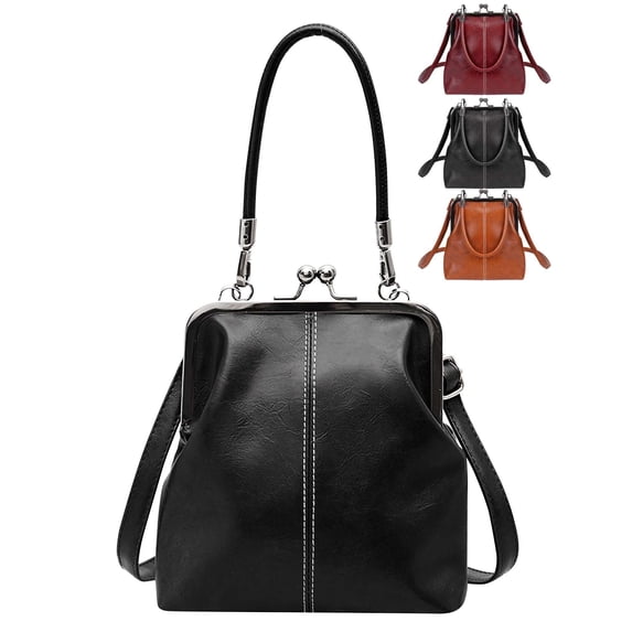 Gustave Vintage Kiss Lock Crossbody Bag for Women PU Leather Top Handle Clutch Evening Purse Handbag Shoulder Bag