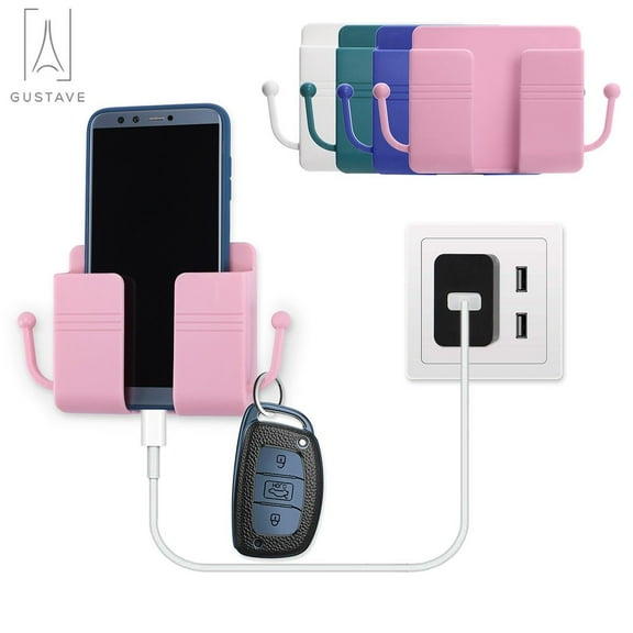Gustave Wall Mount Phone Holder Self-Adhesive Wall Beside Organizer Storage Box Charging Phone Stand Remote Control Brackets Holder for Bedroom Kitchen Bathroom