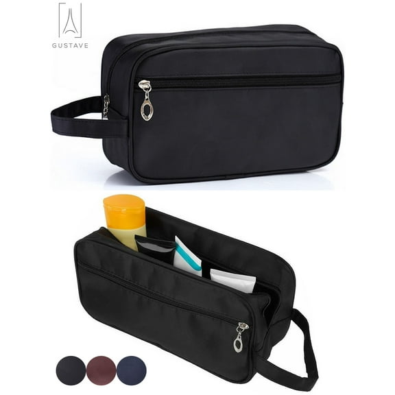 Gustave Waterproof Double-layer Toiletry bag, Professional Zipper Cosmetic Case with Carry Handle, Wash Organizer Pouch "Black"