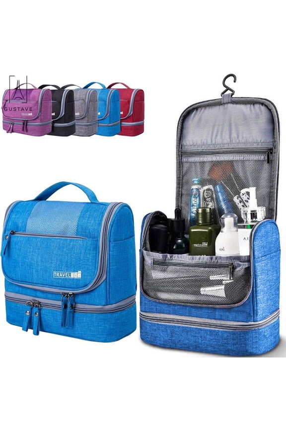 Waterproof Travel Toiletry Bag, Dry Wet Separated Dopp Kit Bathroom Toiletry Organizer Zippers Cosmetic Makeup Bag for Men Women "Blue"