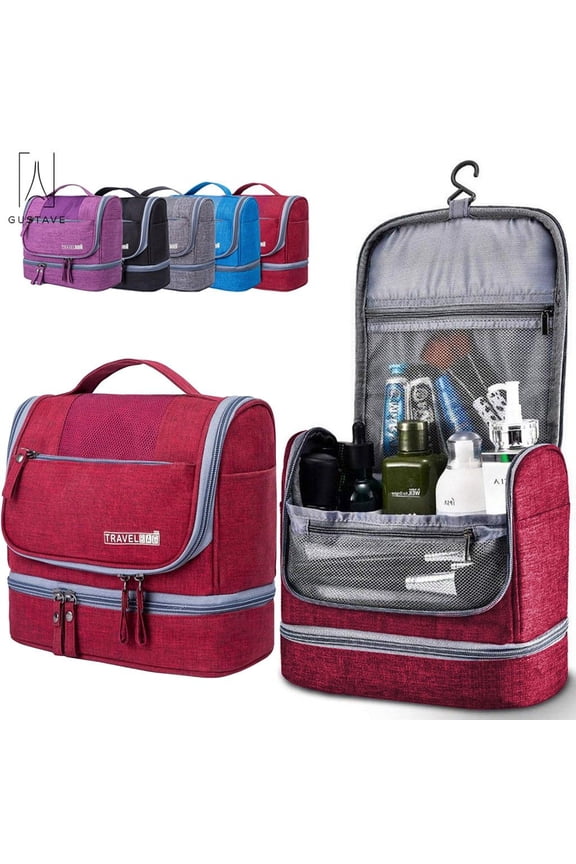 Waterproof Travel Toiletry Bag, Dry Wet Separated Dopp Kit Bathroom Toiletry Organizer Zippers Cosmetic Makeup Bag for Men Women "Red"