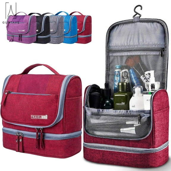 Gustave Waterproof Travel Toiletry Bag, Dry Wet Separated Dopp Kit Bathroom Toiletry Organizer Zippers Cosmetic Makeup Bag for Men Women "Red"