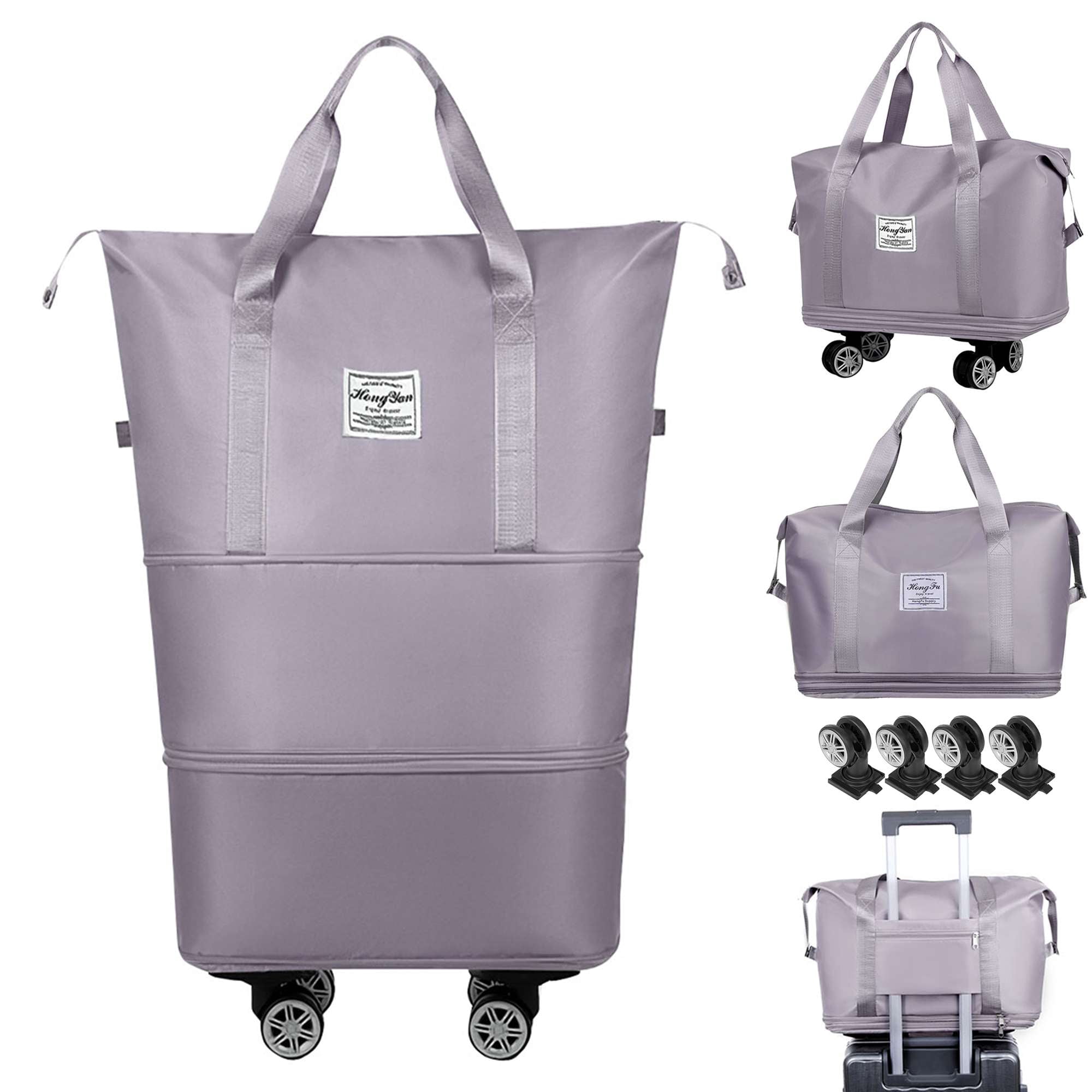 Gustave Expandable Duffle Bag for Travel with Wheels and Handle, Foldable Rolling Luggage Carry On Suitcase Weekender Travel Bags Large Capacity Waterproof, Gray