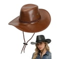 thumbnail image 1 of Gustave Western Cowboy Cowgirl Hat for Women Men PU Leather Vintage Wide Brim Outback Sun Hat with Chin Strap for Outdoor Hiking - Coffee, 1 of 6