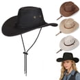 thumbnail image 1 of Gustave Western Cowboy Hat for Men Women Breathable Linen Wide Brim Summer Sun Hat with Chin Strap for Outdoor Travel Hiking Beach - Black, 1 of 10