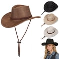 thumbnail image 1 of Gustave Western Cowboy Hat for Men Women Breathable Linen Wide Brim Summer Sun Hat with Chin Strap for Outdoor Travel Hiking Beach - Brown, 1 of 10