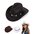 thumbnail image 1 of Gustave Western Cowboy Hat for Women Men, Unisex Vintage Wide Brim Felt Fedora Hat with Belt Buckle for Cowgirls Cowboys - Black, 1 of 7
