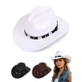 thumbnail image 1 of Gustave Western Cowboy Hat for Women Men, Unisex Vintage Wide Brim Felt Fedora Hat with Belt Buckle for Cowgirls Cowboys - White, 1 of 7