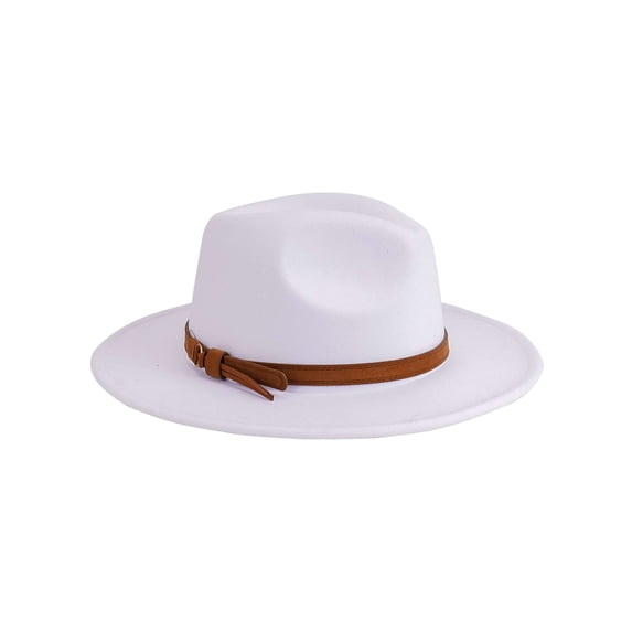 Gustave Wide Brim Fedora Panama Hat for Women Men Western Rancher Suede Hat with Belt Buckle - White