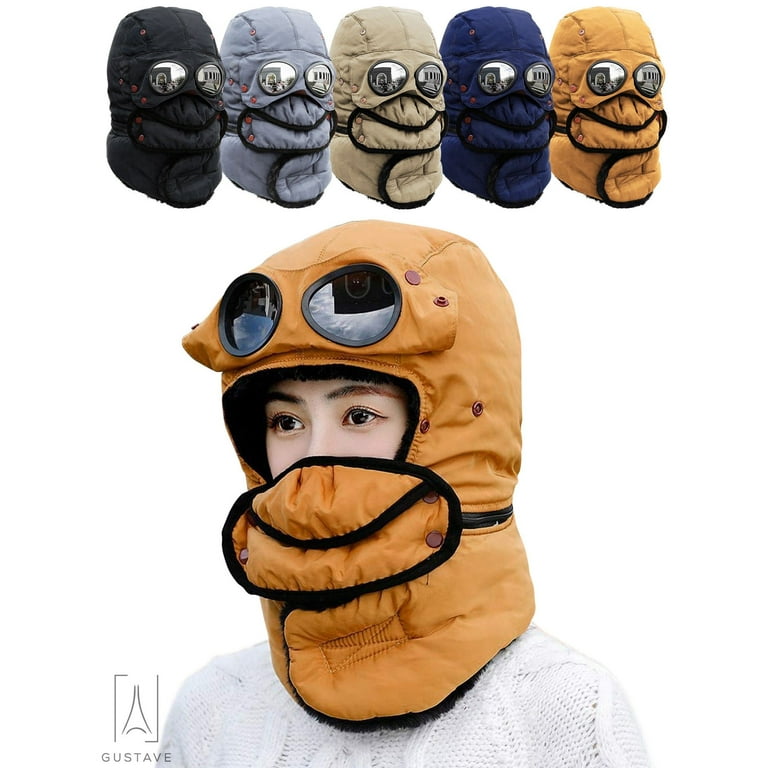 Winter Warm Trapper Hat With Glasses Warm Full Neck Face Mask Cycling Ski  Cap