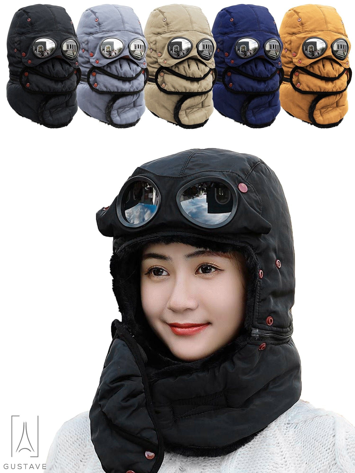 Winter 3 in 1 Thermal Fur Lined Trapper Bomber Hat with Ear Flap Face  Warmer Windproof Baseball Ski Cap